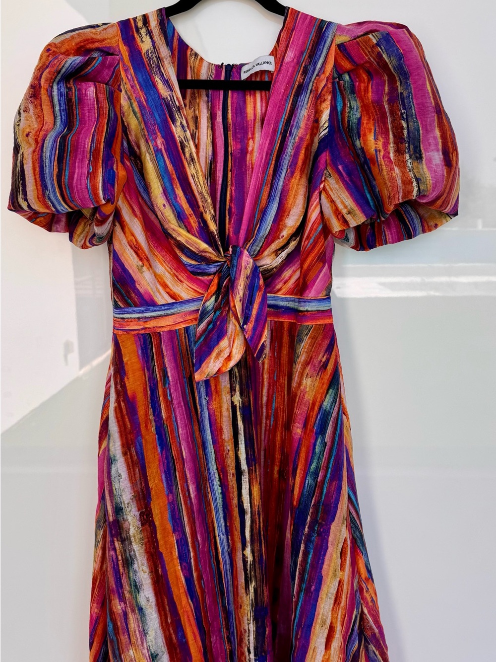 Rebecca Vallance Pink & Orange Multistripe Puff-Sleeve Midi Dress